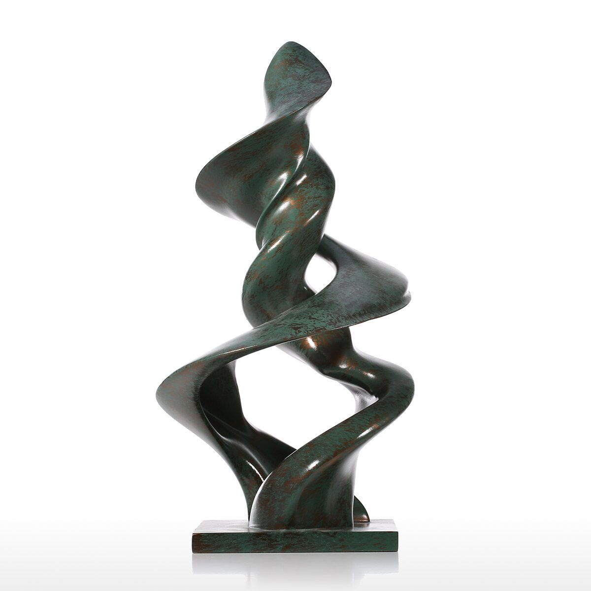 Ao76 Rotate Three-dimensional Abstract Resin Sculpture In Olive Green - 8.3 X 8.3 X 16.1 In.