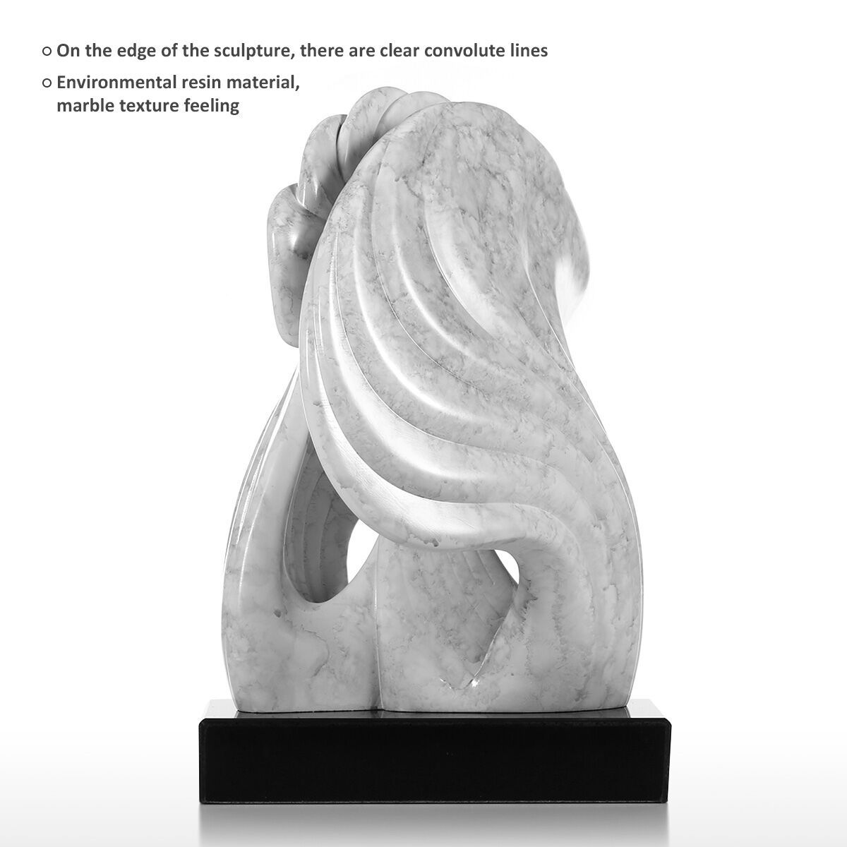 Ao96 The Shell Limited Edition Abstract Resin Figurine With Marble Base In White & Black - 8.6 X 10.2 X 14.1 In.