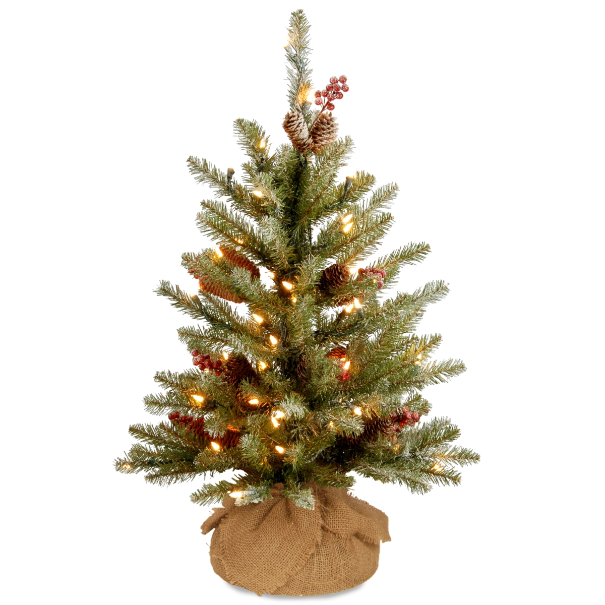 3 Ft. Dunhill Fir Small Tree With Red Berries, Snow, Cones & Battery Operated Operated Led Lights
