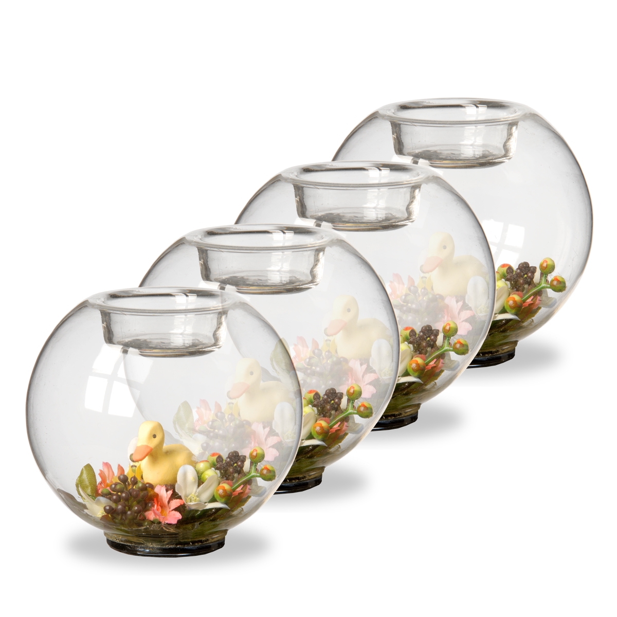 National Tree Rae-a030117-1 4 In. Candle Holder With Flowers & Duck - Set Of 4