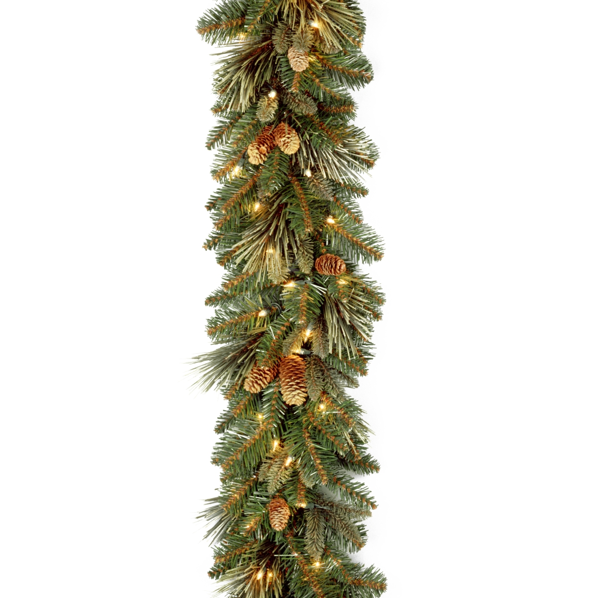 9 Ft. X 10 In. Carolina Pine Garland With Flocked Cones & 100 Battery Operated Operated Led Lights