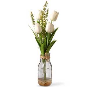 National Tree Nf36-1409pu-1 Tulip Arrangement In Glass Vase - White