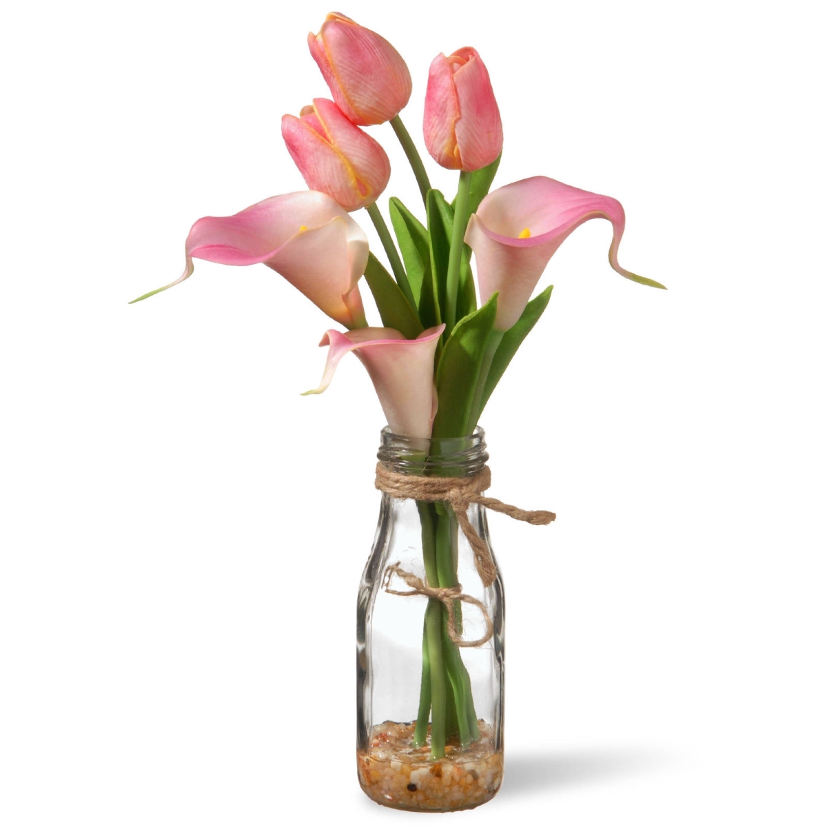 National Tree Nf36-1412pu-1 Tulip Arrangement In Glass Vase - Pink
