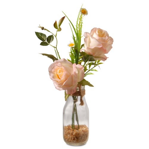 National Tree Nf36-1281-1 White Rose Arrangement In Glass Vase