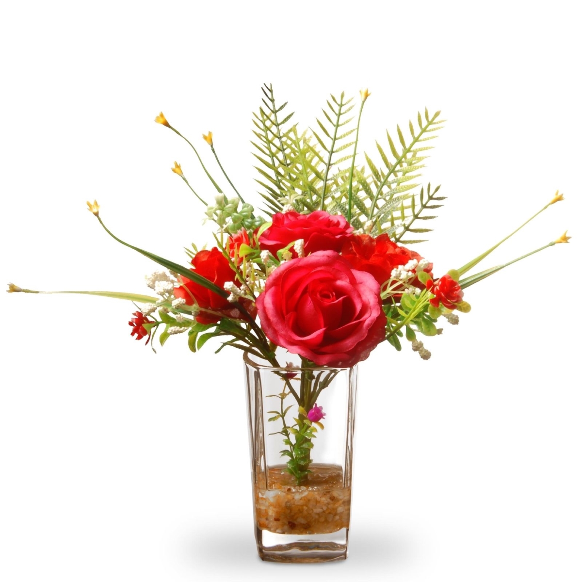 National Tree Nf36-1291-1 Arrangement In Glass Vase - Red Rose