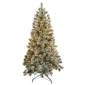 National Tree Mcc19-300-60 6 Ft. Crystal Cashmere Tree With Pine Cones Red Berries & 200 Clear Lights
