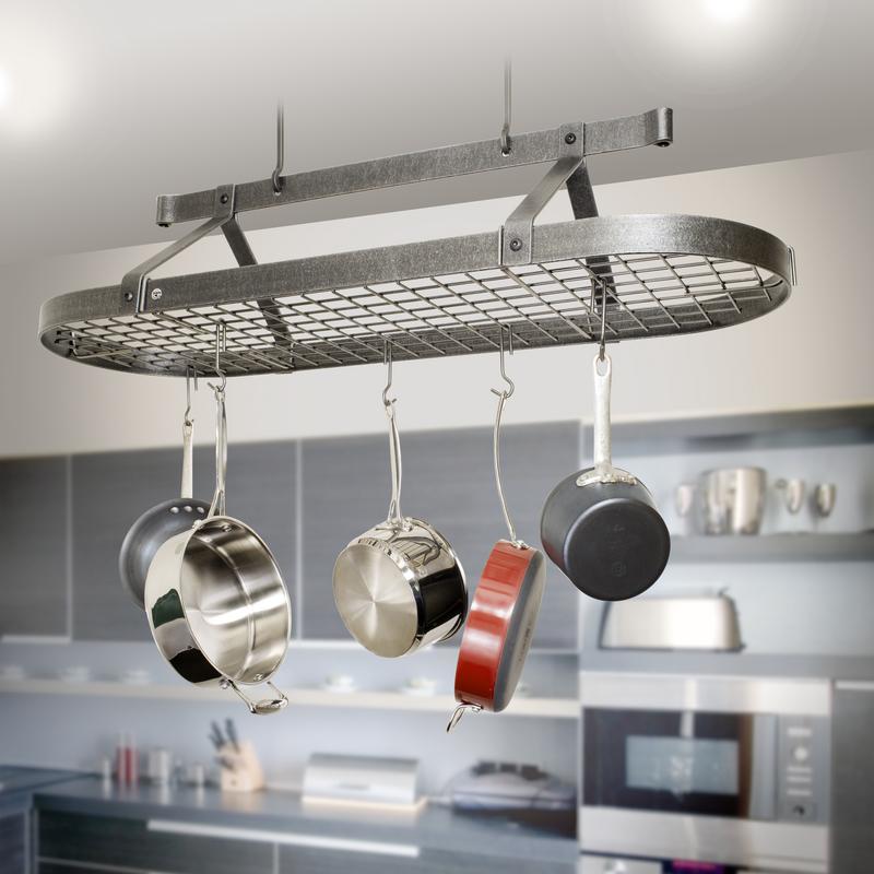 Pr16cwg Hs 4 Ft. Ceiling Pot Rack With Grid, Hammered Steel - Oval
