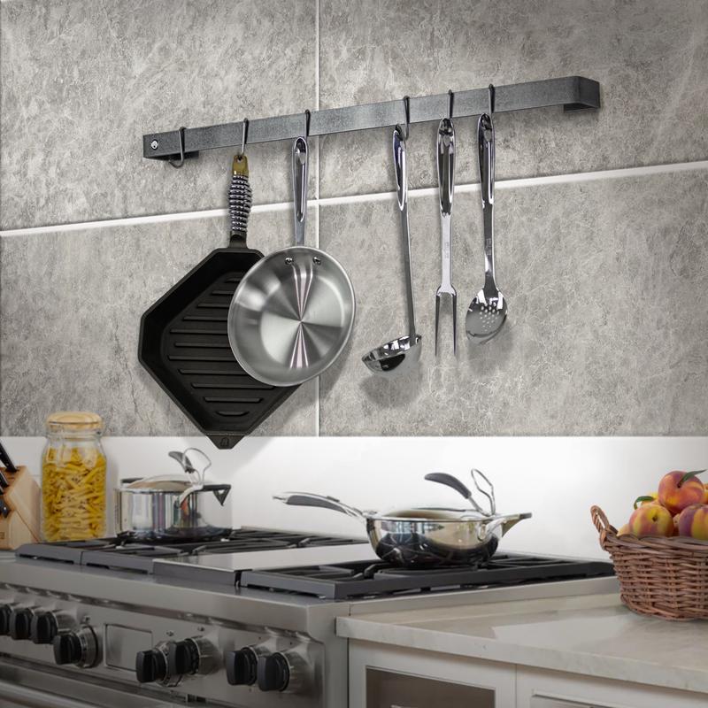 Wr3 Hs 36 In. Wall Rack Utensil Bar With 6-hooks, Hammered Steel