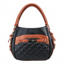 Bwd002 Quilted Hobo Bag, Black With Brown