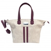 Bwe003 Satchel - Off White With Burgundy