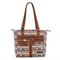 Bwj002 Printed Tote With Pockets - Brown