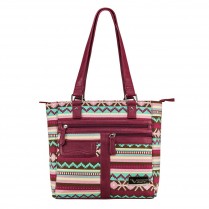 Bwj003 Printed Tote With Pockets - Burgundy