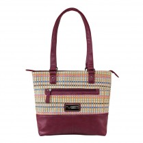 Bwk002 Woven Tote With Pockets - Burgundy