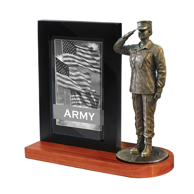 Md108w 4 X 6 In. Photo Frame With 7 In. Army Female Statue, Cherry Base