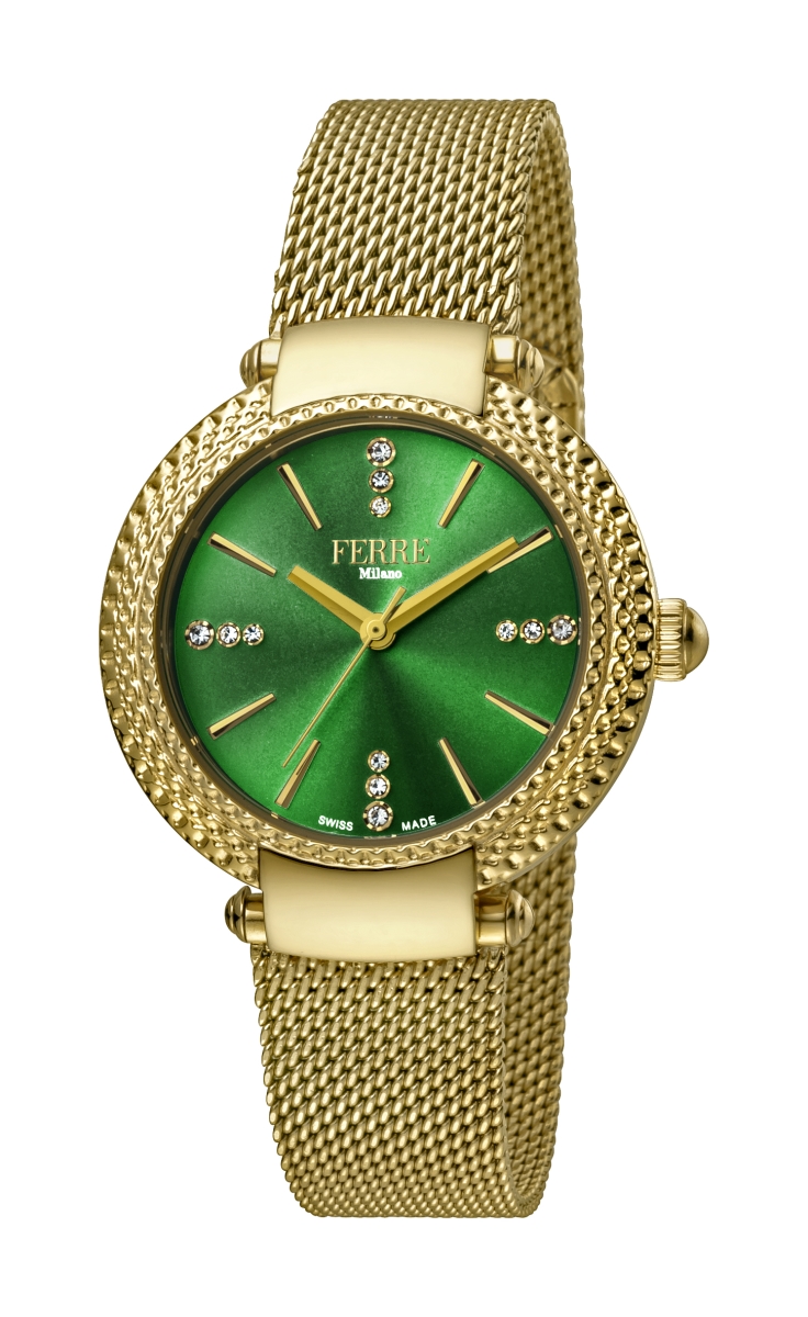 Fm1l105m0071 Womens Swiss Made Quartz Gold - Tone Stainless Steel Green Dial Bracelet Watch