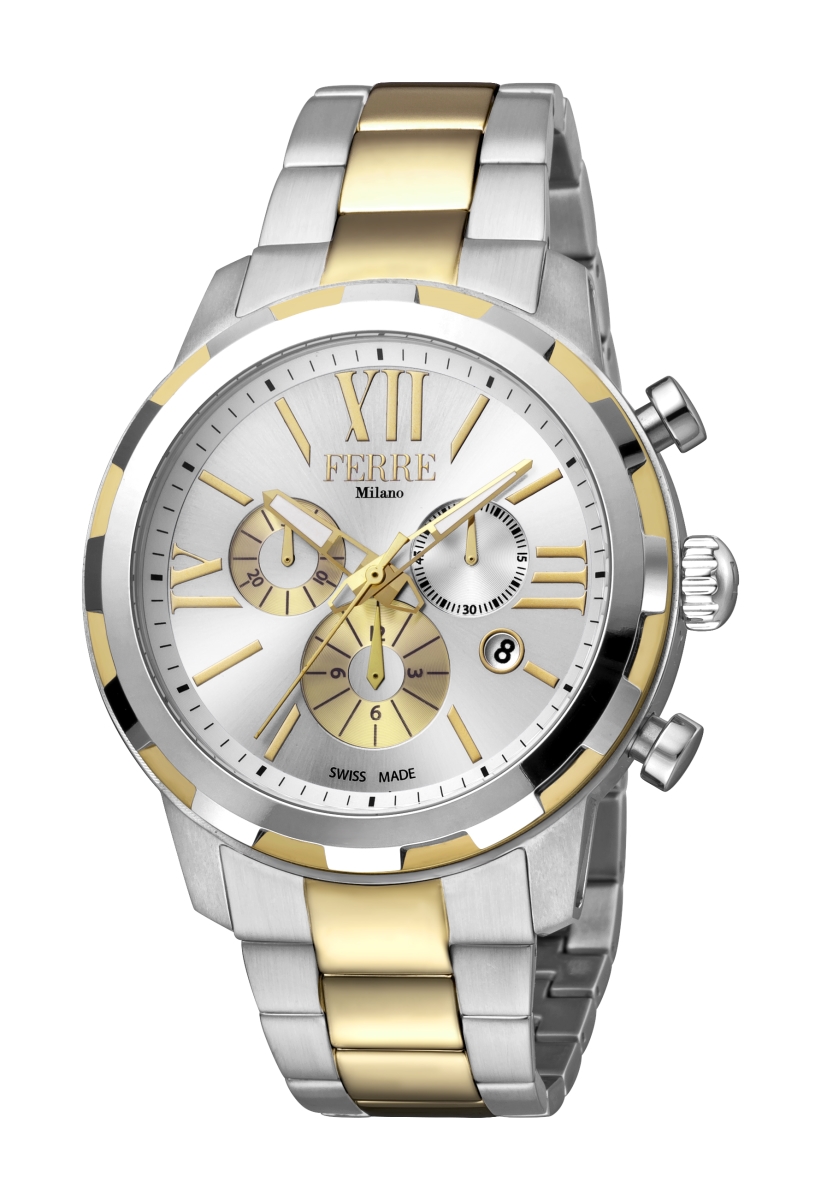 Fm1g095m0081 Mens Swiss Made Quartz Stainless Steel Gold - Tone Dial Bracelet Watch