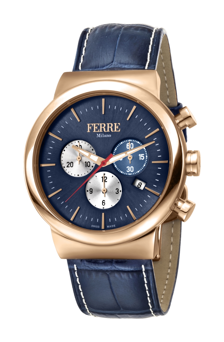 Fm1g106l0031 Mens Chrono Gold Ip Steel Leather Blue Dial Date Watch