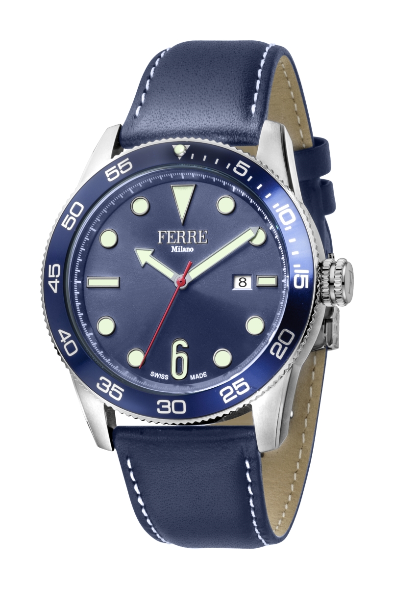 Fm1g109l0011 Mens Leather Blue Dial Date Wrist Watch
