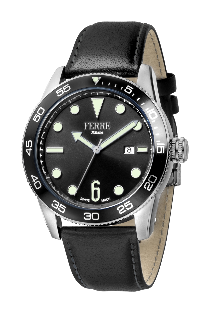 Fm1g109l0021 Mens Leather Black Dial Date Wrist Watch