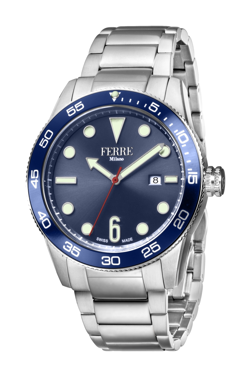 Fm1g109m0051 Mens Stainless Steel Blue Dial Date Wrist Watch