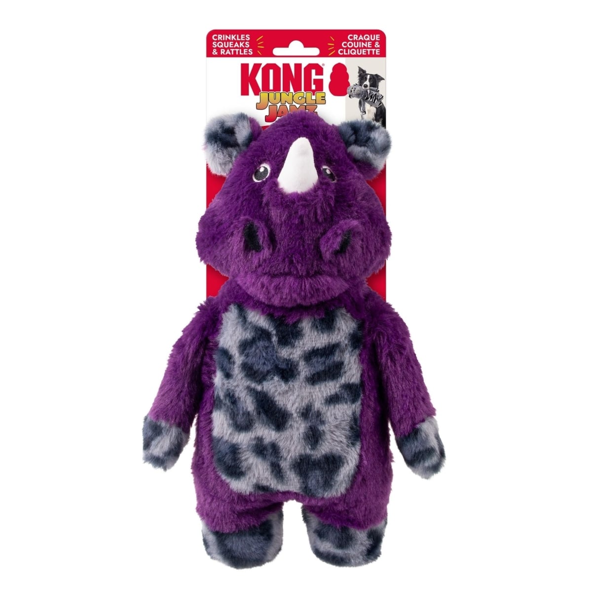 35585507156 Jungle Jamz Rhino Dog Toy, Purple - Medium & Large