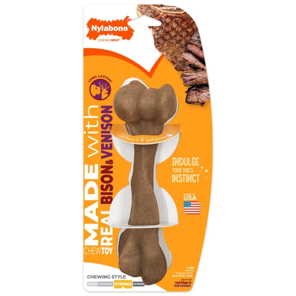 18214859772 Strong Chew Femur Bone Dog Chew Toy Made with Real Bison & Venison, Large