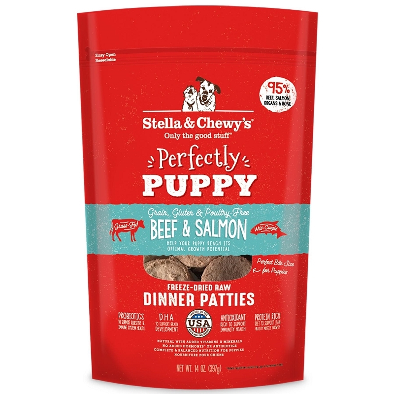 852301008090 14 Oz Dog Freeze Dried Puppy Beef Salmon Dinner Patties
