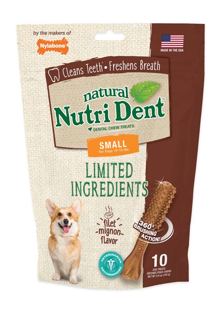 018214842798 Nutrident Filet Mignon Dental Chew Treat With Small Pouch - 10 Count