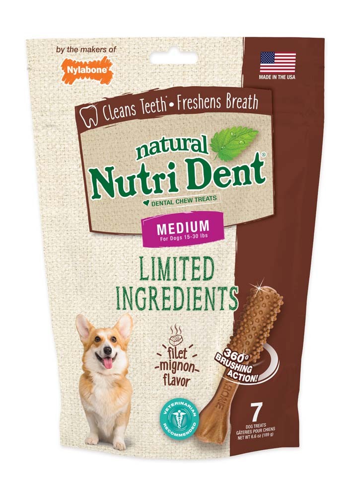 018214842828 Nutrident Filet Mignon Dental Chew Treat With Medium Pouch - 7 Count
