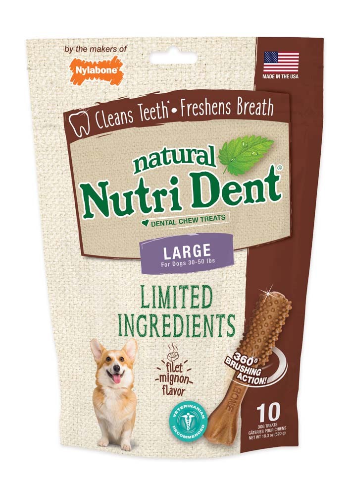 018214842859 Nutrident Filet Mignon Dental Chew Treat With Large Pouch - 10 Count