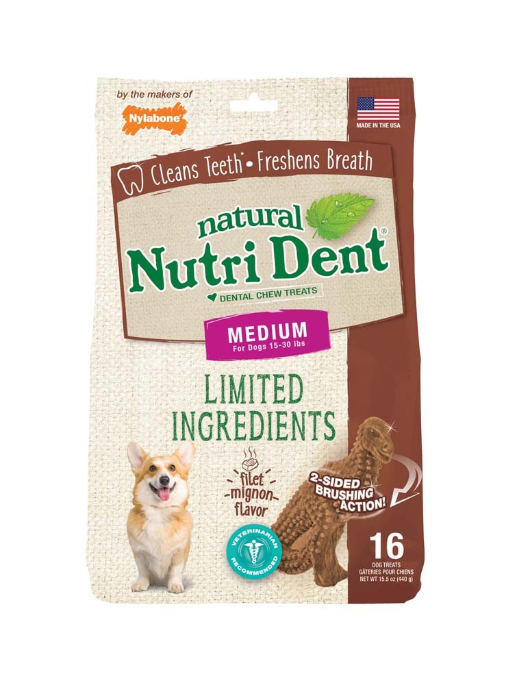 018214842910 Nutrident Filet Mignon Dental Chew Treat With T-rex Medium - 16 Count