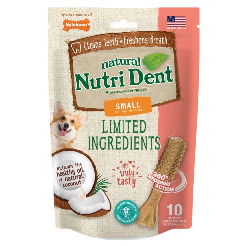 018214843313 Nutrident Coconut Dental Chew Treat With Small Pouch - 10 Count