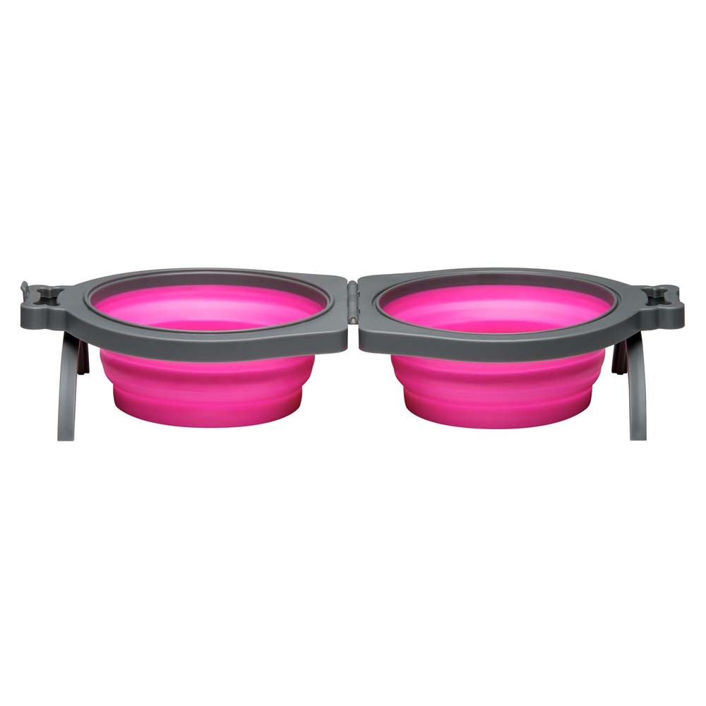 842982079885 Bella Roma Travel Double Diner Dog Bowl, Pink - Small