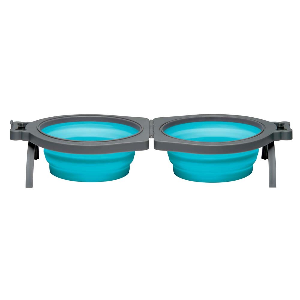 842982079915 Bella Roma Travel Double Diner Dog Bowl, Blue - Small