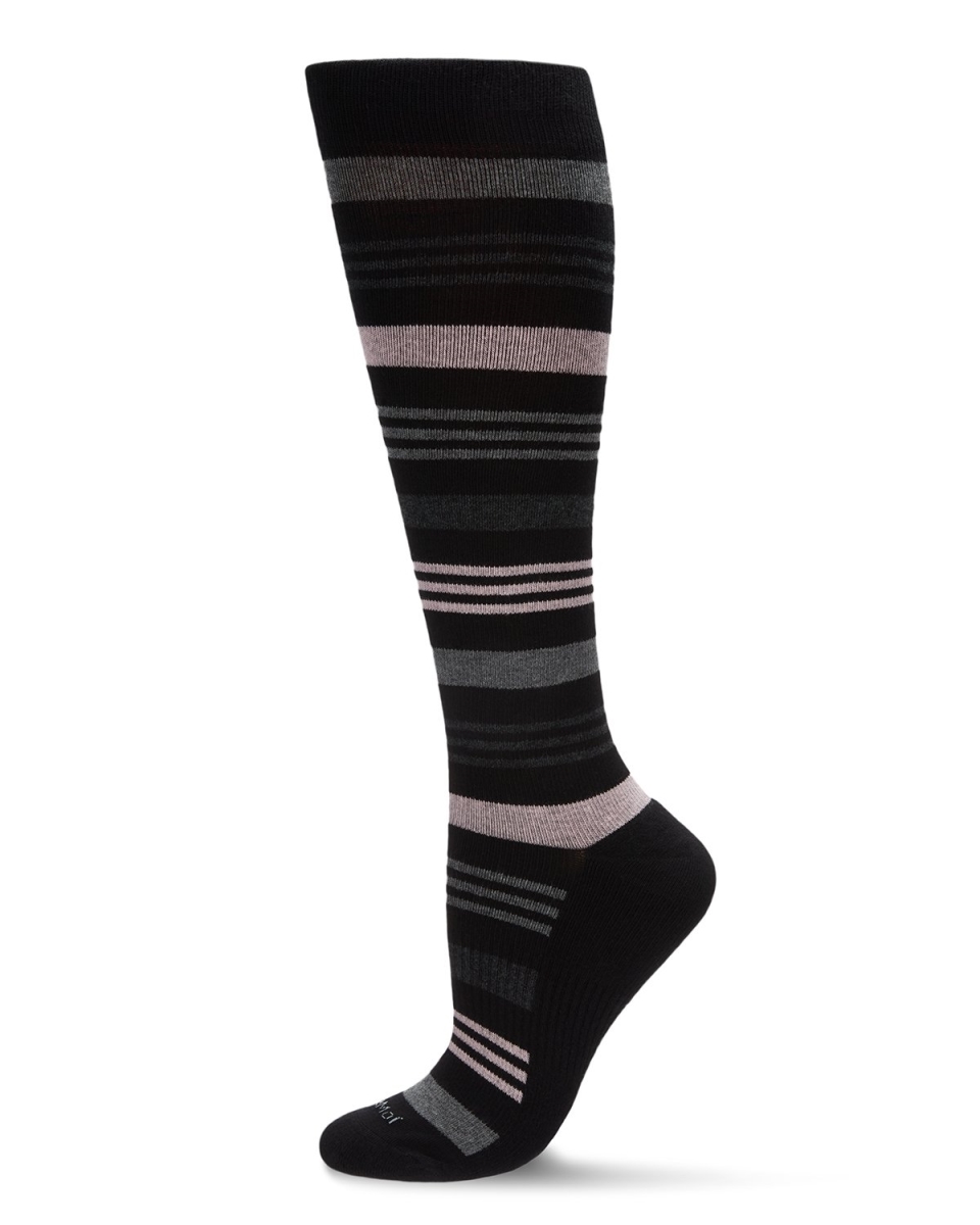 UOY06867-96013-9-11 Wellfit 15-20mmHg Black Multistripe Cotton Compression Socks, Black & Pink - Size 9-11