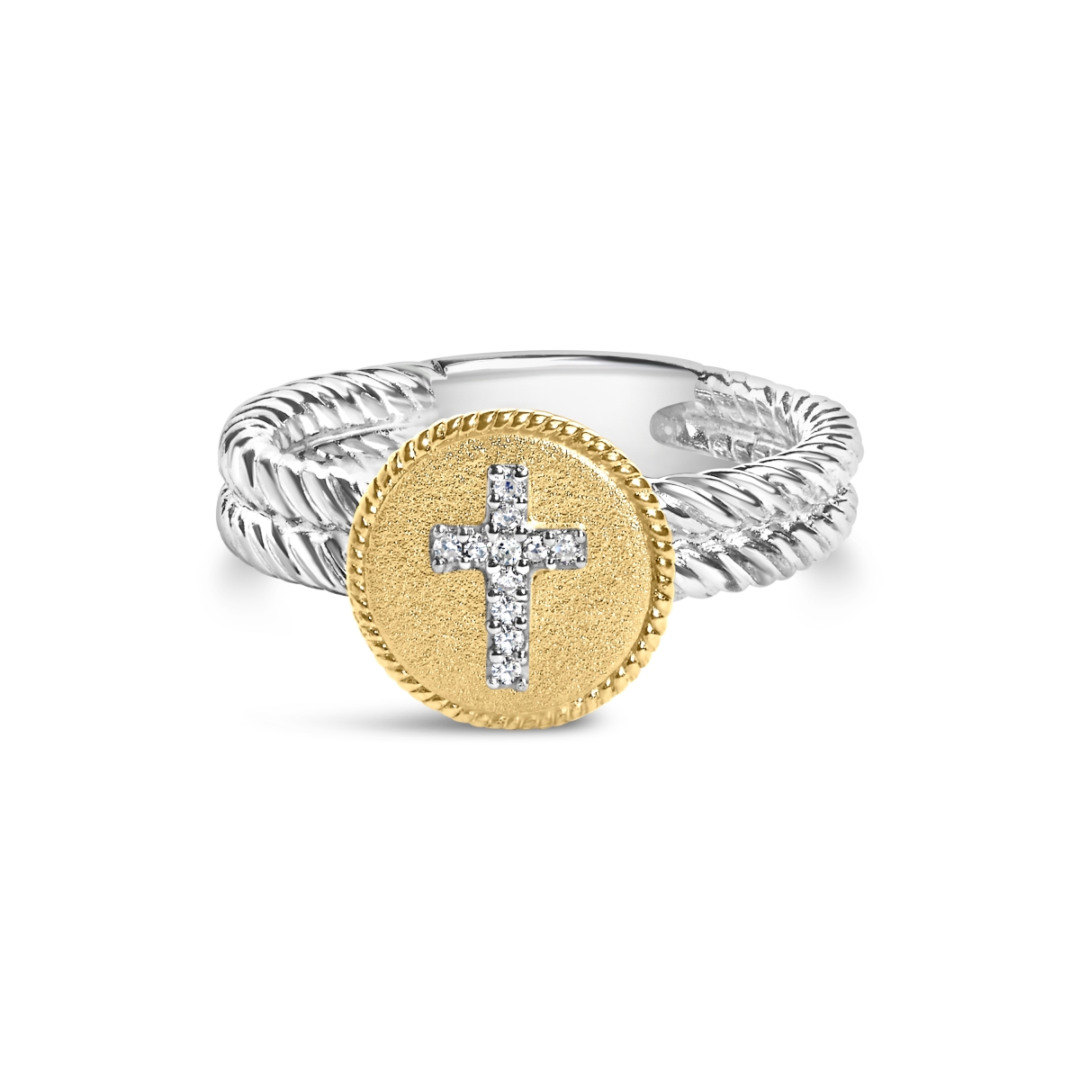 022133R600 18K Yellow Gold Plated 0.925 Sterling Silver Diamond Cross Ring with Satin Finish for Women - Size 6