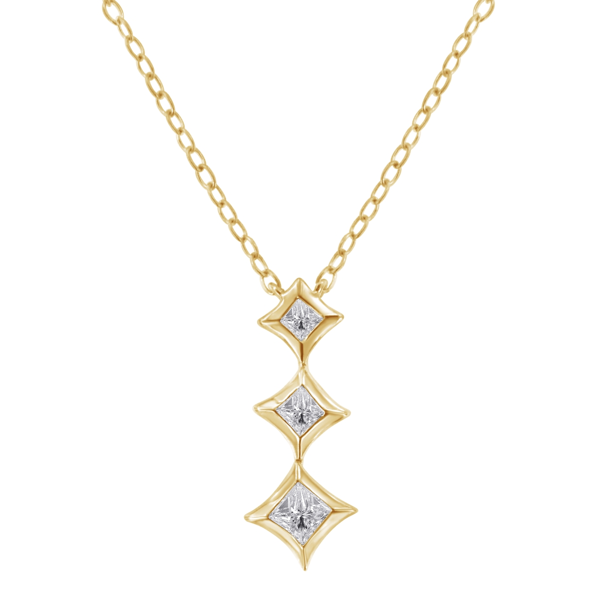 91-2493YDM 18 in. 10K Yellow Gold 0.2 CTTW Princess Cut Diamond 3 Stone Drop Pendant Necklace for Women