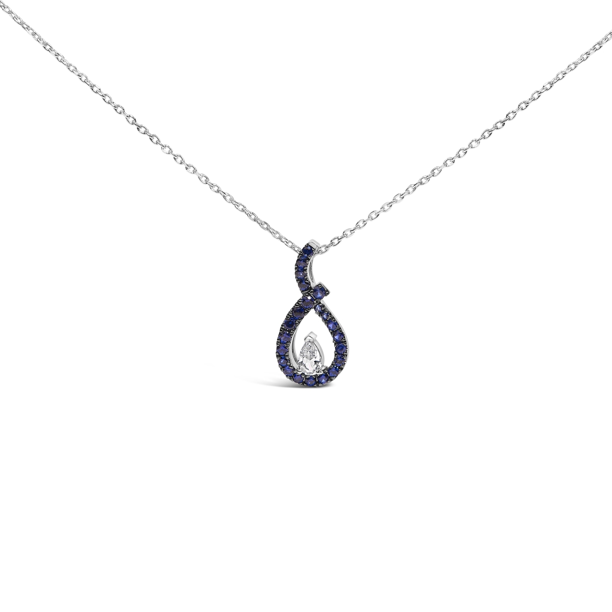 023370PS78 Women 0.925 Sterling Silver Created Blue & White Sapphire Teardrop Shaped Pendant Necklace - 18 in.
