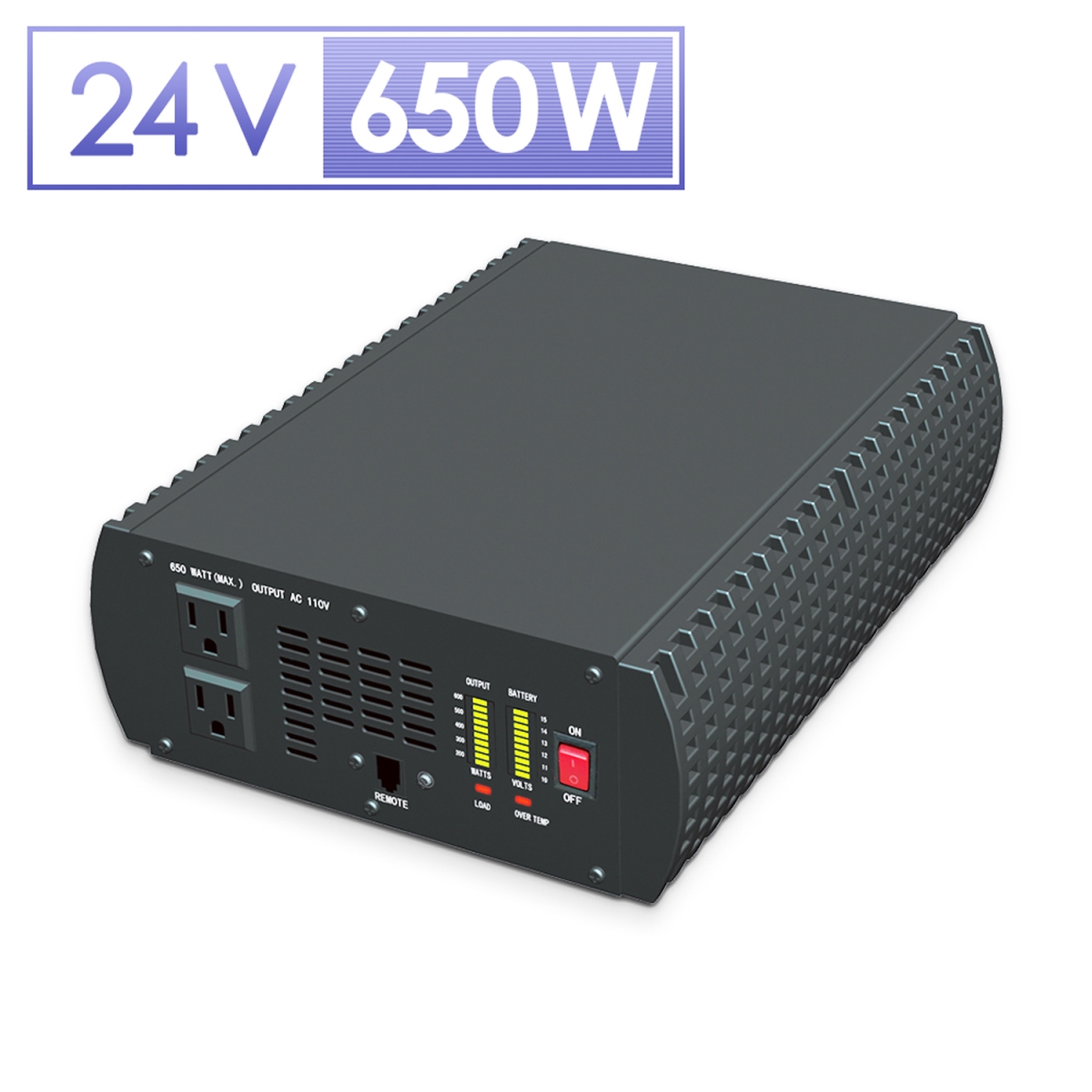 650w 24v Inverter Pure Sine Wave 650w 24v Power Inverter - Black