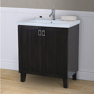 In3730-db Bathroom Vanity With Thick Edge Ceramic Sink, Dark Brown - 30 In.