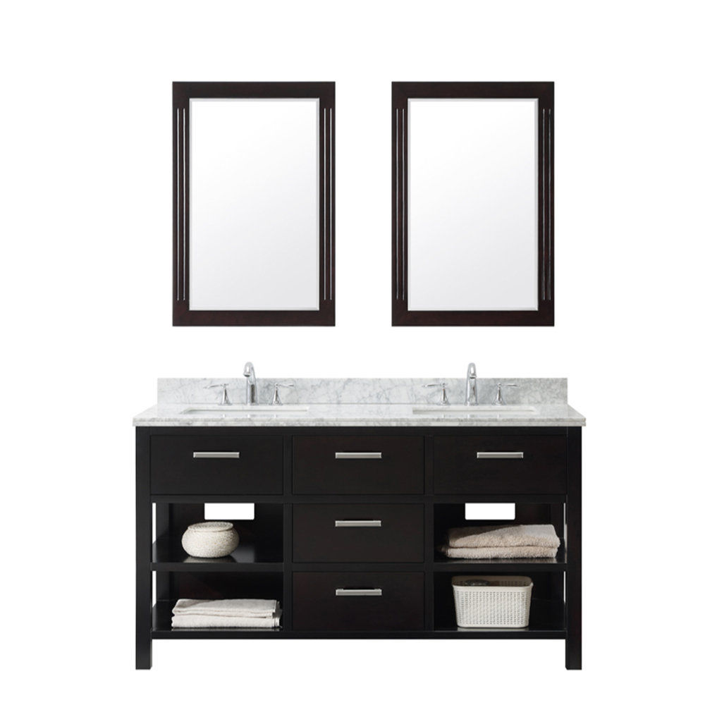 Wb8260-es Cw Top 60 In. Double Sinks Vanity With Carrara White Marble Top In Espresso