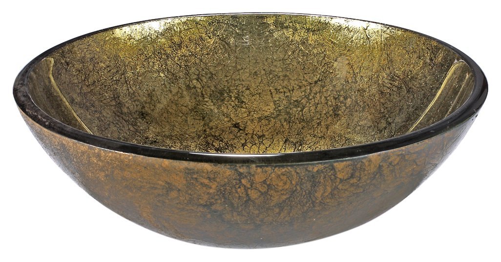 Za-1208 Round Tempered Glass Sink Bowl - Gold & Green