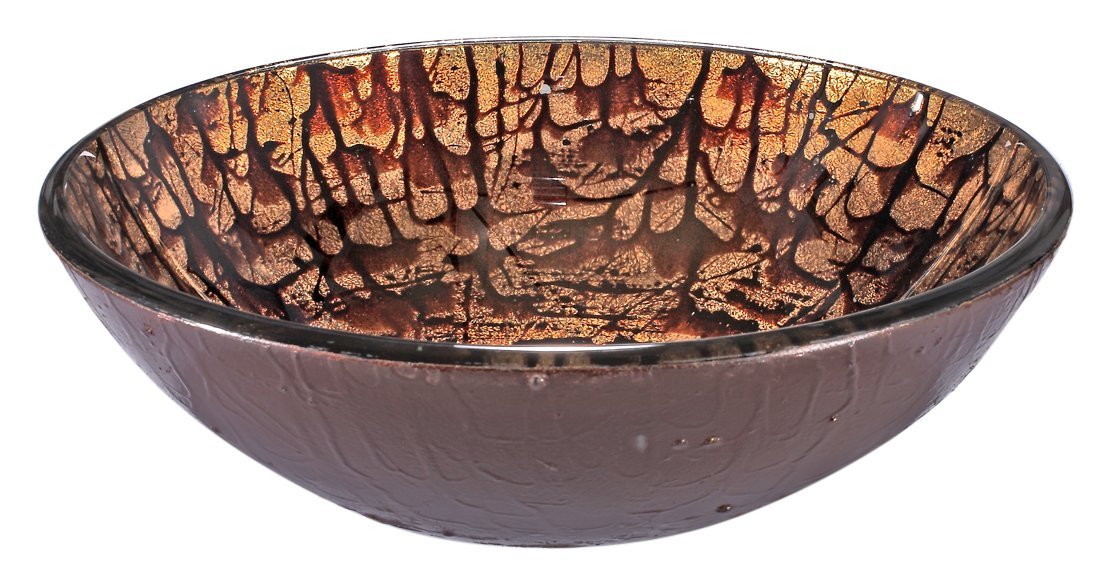 Za-1271 Round Tempered Glass Sink Bowl - Black, Brown & Orange