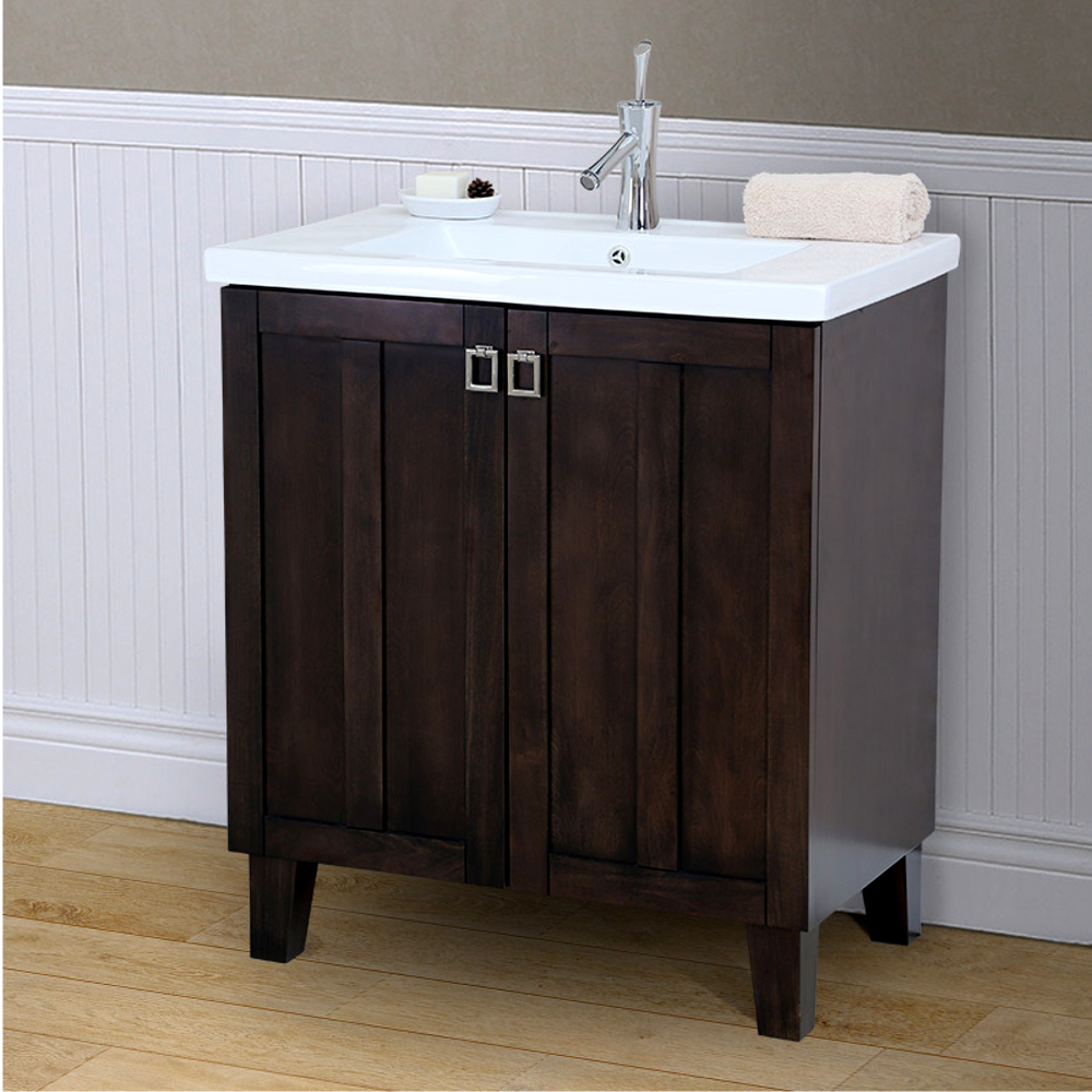 In3730-br Bathroom Vanity With Thick Edge Ceramic Sink, Brown - 30 In.