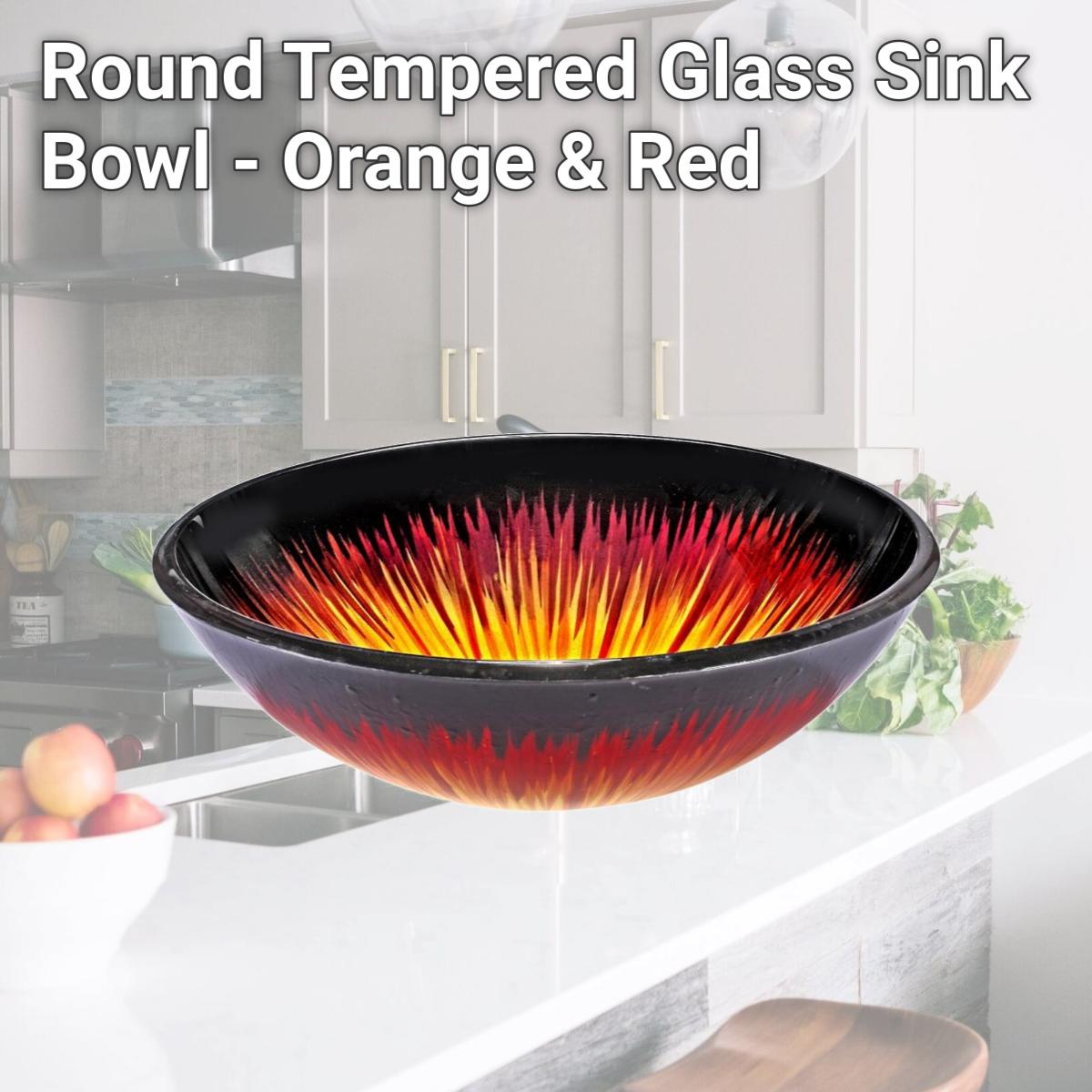 Picture of InFurniture ZA-1204 Round Tempered Glass Sink Bowl - Orange & Red