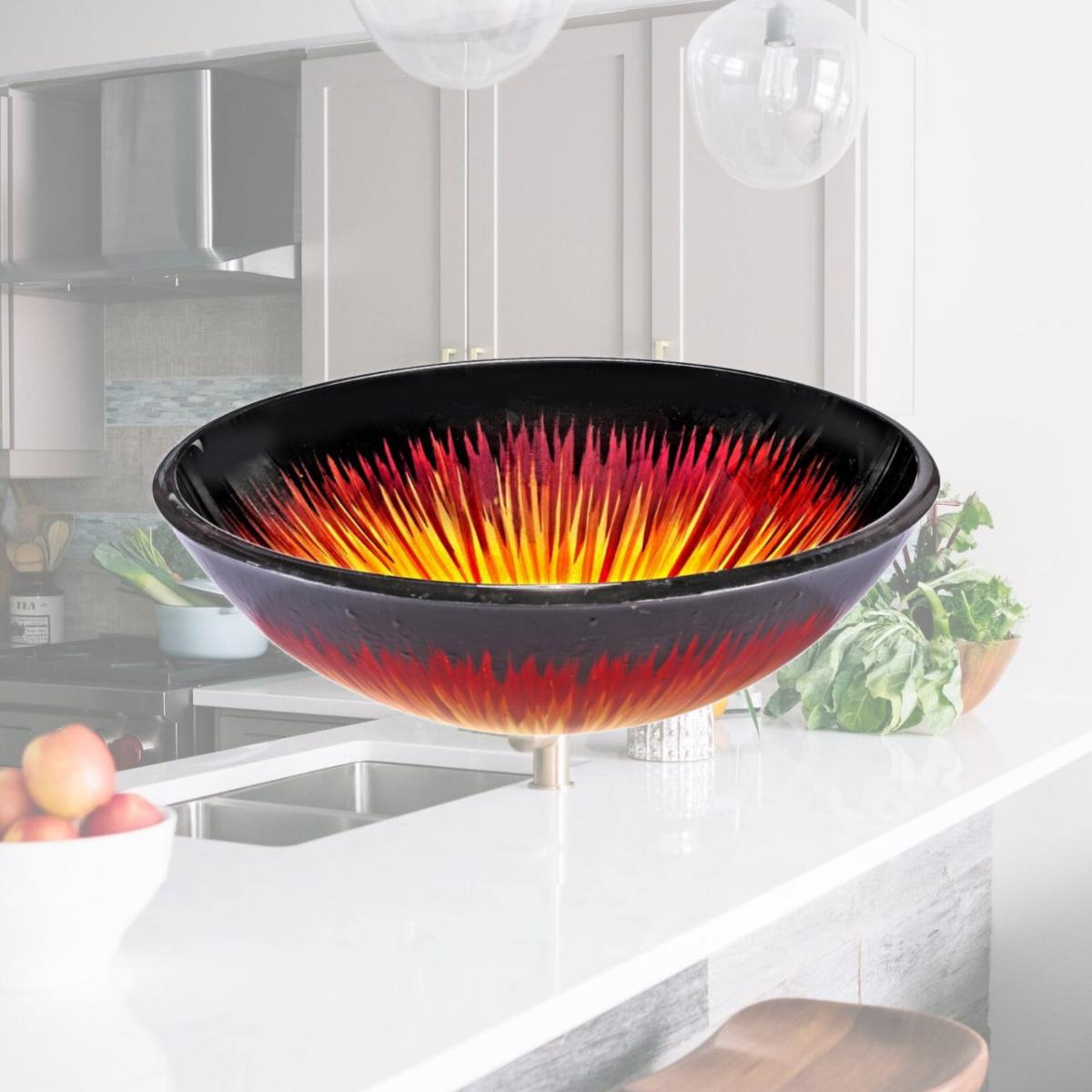 Picture of InFurniture ZA-1204 Round Tempered Glass Sink Bowl - Orange & Red