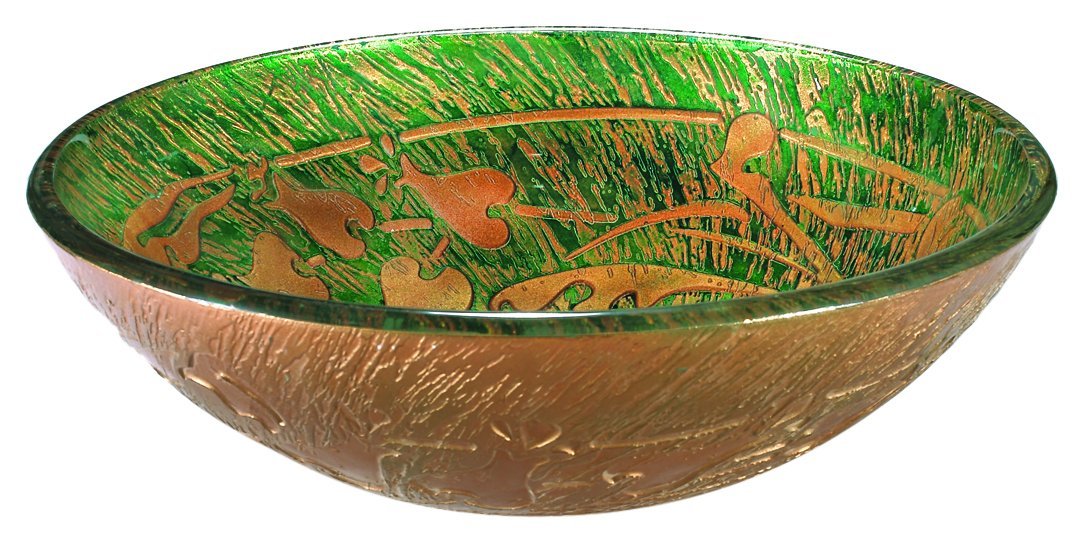 Za-1202 Round Tempered Glass Sink Bowl - Green & Gold