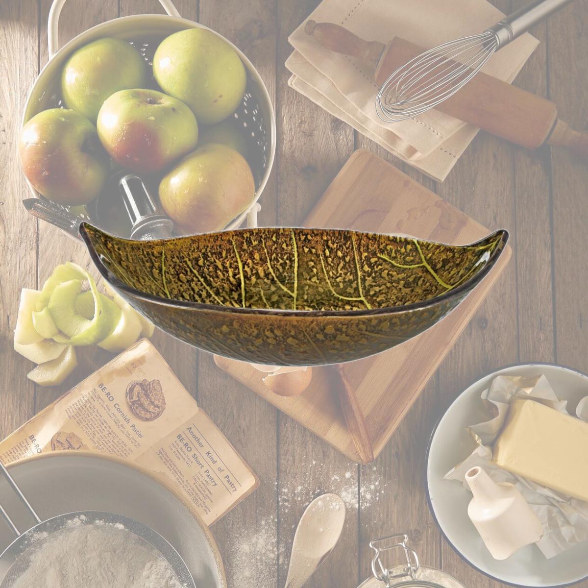 Picture of InFurniture ZA-1251 Leaf Shape Tempered Glass Sink Bowl - Gold, Green & Yellow
