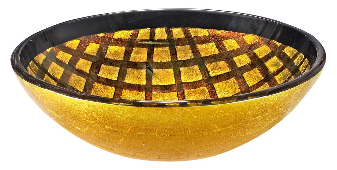 Za-1283 Round Tempered Glass Sink Bowl - Black & Gold