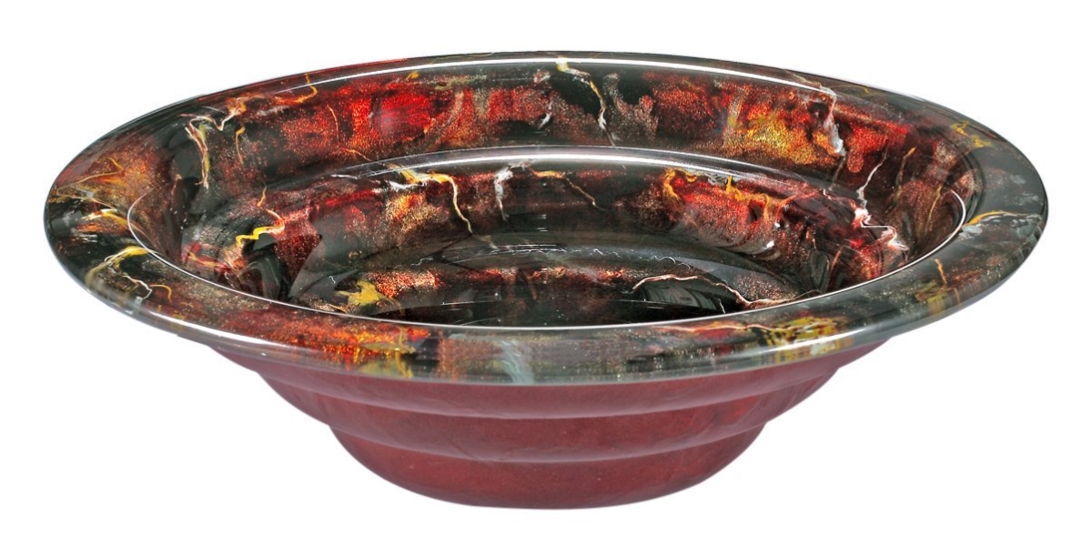 Za-1275 Round Tempered Glass Sink Bowl - Black, Orange & Red